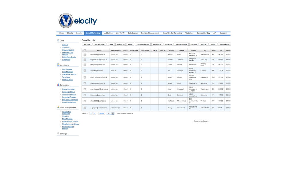 Contact List for email platform